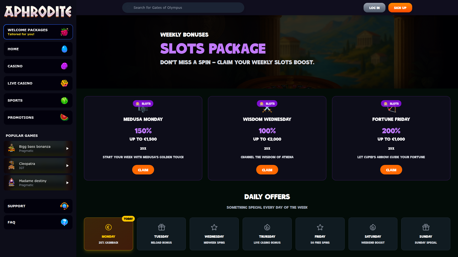 Aphrodite Casino independent casino UK screenshot 2 showing platform interface