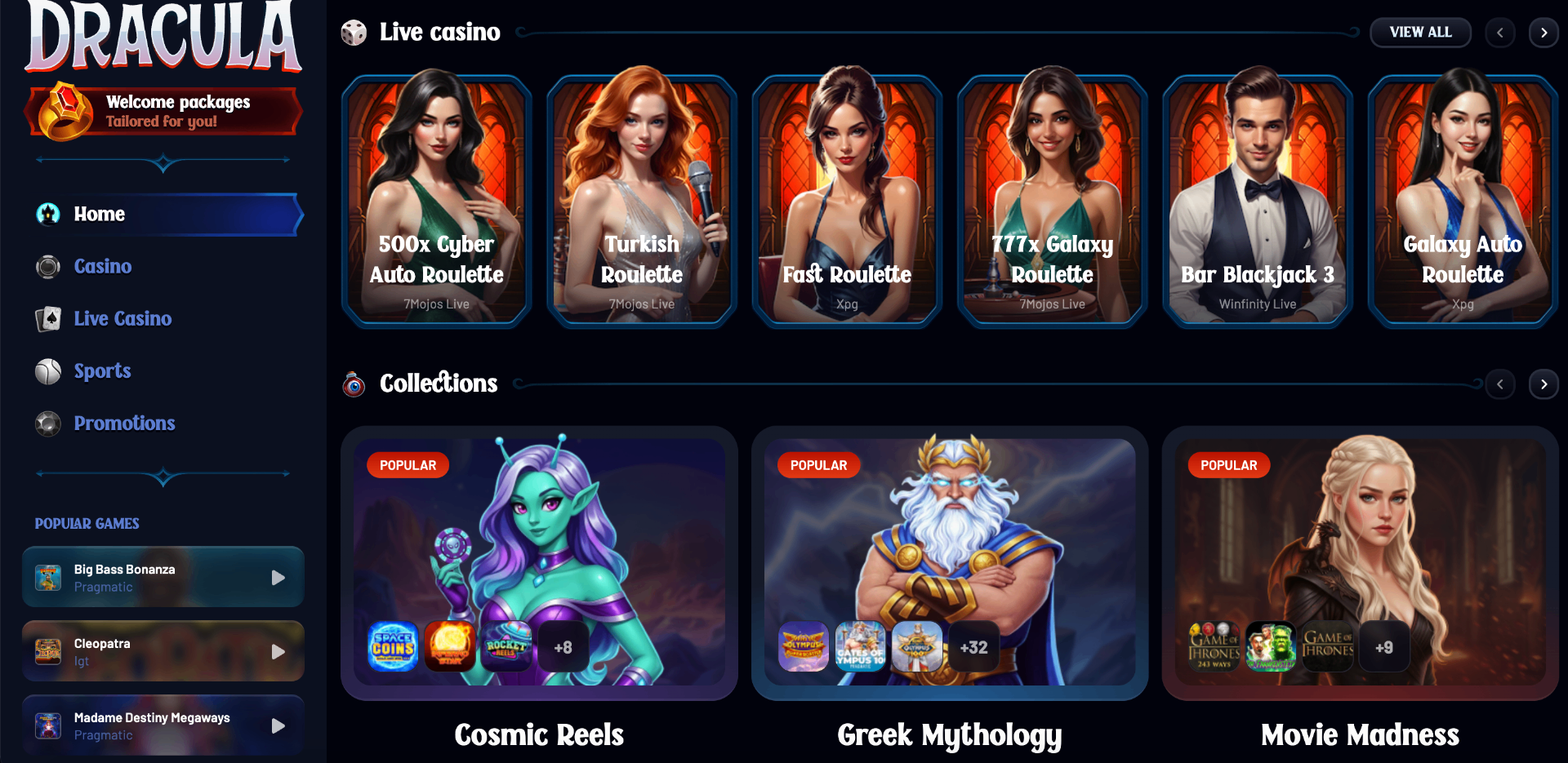 Dracula Casino independent casino UK screenshot 2 showing platform interface