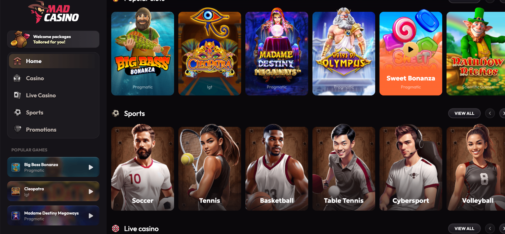 Mad Casino independent casino UK screenshot 2 showing platform interface